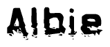 The image contains the word Albie in a stylized font with a static looking effect at the bottom of the words