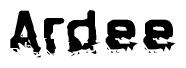 This nametag says Ardee, and has a static looking effect at the bottom of the words. The words are in a stylized font.