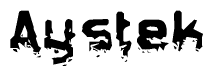 This nametag says Aystek, and has a static looking effect at the bottom of the words. The words are in a stylized font.