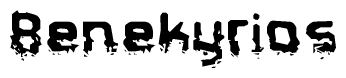 This nametag says Benekyrios, and has a static looking effect at the bottom of the words. The words are in a stylized font.
