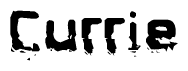 The image contains the word Currie in a stylized font with a static looking effect at the bottom of the words