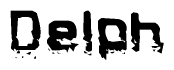 This nametag says Delph, and has a static looking effect at the bottom of the words. The words are in a stylized font.