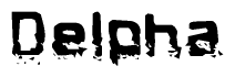 This nametag says Delpha, and has a static looking effect at the bottom of the words. The words are in a stylized font.