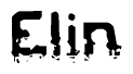 This nametag says Elin, and has a static looking effect at the bottom of the words. The words are in a stylized font.