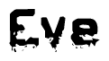 This nametag says Eve, and has a static looking effect at the bottom of the words. The words are in a stylized font.