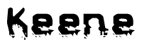 The image contains the word Keene in a stylized font with a static looking effect at the bottom of the words