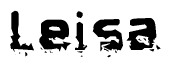 The image contains the word Leisa in a stylized font with a static looking effect at the bottom of the words