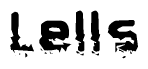 This nametag says Lells, and has a static looking effect at the bottom of the words. The words are in a stylized font.