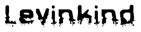 This nametag says Levinkind, and has a static looking effect at the bottom of the words. The words are in a stylized font.