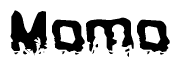 The image contains the word Momo in a stylized font with a static looking effect at the bottom of the words