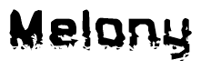 The image contains the word Melony in a stylized font with a static looking effect at the bottom of the words