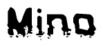 This nametag says Mino, and has a static looking effect at the bottom of the words. The words are in a stylized font.