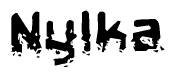 This nametag says Nylka, and has a static looking effect at the bottom of the words. The words are in a stylized font.