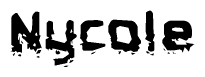 This nametag says Nycole, and has a static looking effect at the bottom of the words. The words are in a stylized font.