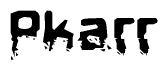 This nametag says Pkarr, and has a static looking effect at the bottom of the words. The words are in a stylized font.