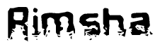 This nametag says Rimsha, and has a static looking effect at the bottom of the words. The words are in a stylized font.