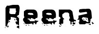 This nametag says Reena, and has a static looking effect at the bottom of the words. The words are in a stylized font.