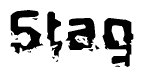 This nametag says Stag, and has a static looking effect at the bottom of the words. The words are in a stylized font.
