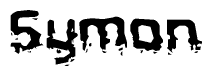 This nametag says Symon, and has a static looking effect at the bottom of the words. The words are in a stylized font.