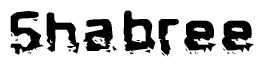 The image contains the word Shabree in a stylized font with a static looking effect at the bottom of the words