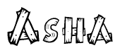 The clipart image shows the name Asha stylized to look as if it has been constructed out of wooden planks or logs. Each letter is designed to resemble pieces of wood.