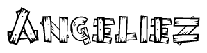 The clipart image shows the name Angeliez stylized to look like it is constructed out of separate wooden planks or boards, with each letter having wood grain and plank-like details.