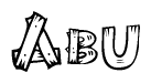 The image contains the name Abu written in a decorative, stylized font with a hand-drawn appearance. The lines are made up of what appears to be planks of wood, which are nailed together