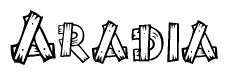 The clipart image shows the name Aradia stylized to look like it is constructed out of separate wooden planks or boards, with each letter having wood grain and plank-like details.