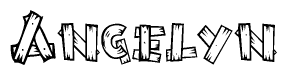 The clipart image shows the name Angelyn stylized to look like it is constructed out of separate wooden planks or boards, with each letter having wood grain and plank-like details.