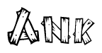 The image contains the name Ank written in a decorative, stylized font with a hand-drawn appearance. The lines are made up of what appears to be planks of wood, which are nailed together