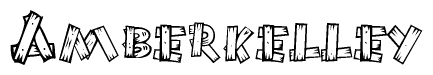 The image contains the name Amberkelley written in a decorative, stylized font with a hand-drawn appearance. The lines are made up of what appears to be planks of wood, which are nailed together