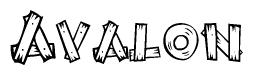 The clipart image shows the name Avalon stylized to look as if it has been constructed out of wooden planks or logs. Each letter is designed to resemble pieces of wood.