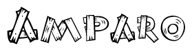 The clipart image shows the name Amparo stylized to look like it is constructed out of separate wooden planks or boards, with each letter having wood grain and plank-like details.