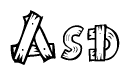 The image contains the name Asd written in a decorative, stylized font with a hand-drawn appearance. The lines are made up of what appears to be planks of wood, which are nailed together