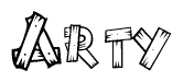 The clipart image shows the name Arty stylized to look like it is constructed out of separate wooden planks or boards, with each letter having wood grain and plank-like details.