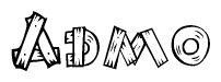 The clipart image shows the name Admo stylized to look like it is constructed out of separate wooden planks or boards, with each letter having wood grain and plank-like details.