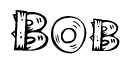 The image contains the name Bob written in a decorative, stylized font with a hand-drawn appearance. The lines are made up of what appears to be planks of wood, which are nailed together
