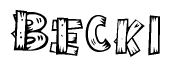 The image contains the name Becki written in a decorative, stylized font with a hand-drawn appearance. The lines are made up of what appears to be planks of wood, which are nailed together