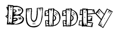 The clipart image shows the name Buddey stylized to look as if it has been constructed out of wooden planks or logs. Each letter is designed to resemble pieces of wood.