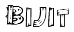 The image contains the name Bijit written in a decorative, stylized font with a hand-drawn appearance. The lines are made up of what appears to be planks of wood, which are nailed together