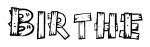 The clipart image shows the name Birthe stylized to look as if it has been constructed out of wooden planks or logs. Each letter is designed to resemble pieces of wood.