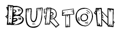 The clipart image shows the name Burton stylized to look like it is constructed out of separate wooden planks or boards, with each letter having wood grain and plank-like details.