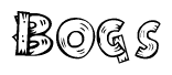 The image contains the name Bogs written in a decorative, stylized font with a hand-drawn appearance. The lines are made up of what appears to be planks of wood, which are nailed together
