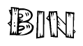 The clipart image shows the name Bin stylized to look as if it has been constructed out of wooden planks or logs. Each letter is designed to resemble pieces of wood.