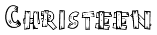 The clipart image shows the name Christeen stylized to look as if it has been constructed out of wooden planks or logs. Each letter is designed to resemble pieces of wood.