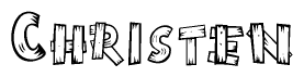 The clipart image shows the name Christen stylized to look as if it has been constructed out of wooden planks or logs. Each letter is designed to resemble pieces of wood.