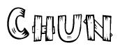 The image contains the name Chun written in a decorative, stylized font with a hand-drawn appearance. The lines are made up of what appears to be planks of wood, which are nailed together