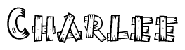 The clipart image shows the name Charlee stylized to look like it is constructed out of separate wooden planks or boards, with each letter having wood grain and plank-like details.