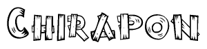 The image contains the name Chirapon written in a decorative, stylized font with a hand-drawn appearance. The lines are made up of what appears to be planks of wood, which are nailed together