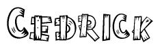 The clipart image shows the name Cedrick stylized to look as if it has been constructed out of wooden planks or logs. Each letter is designed to resemble pieces of wood.